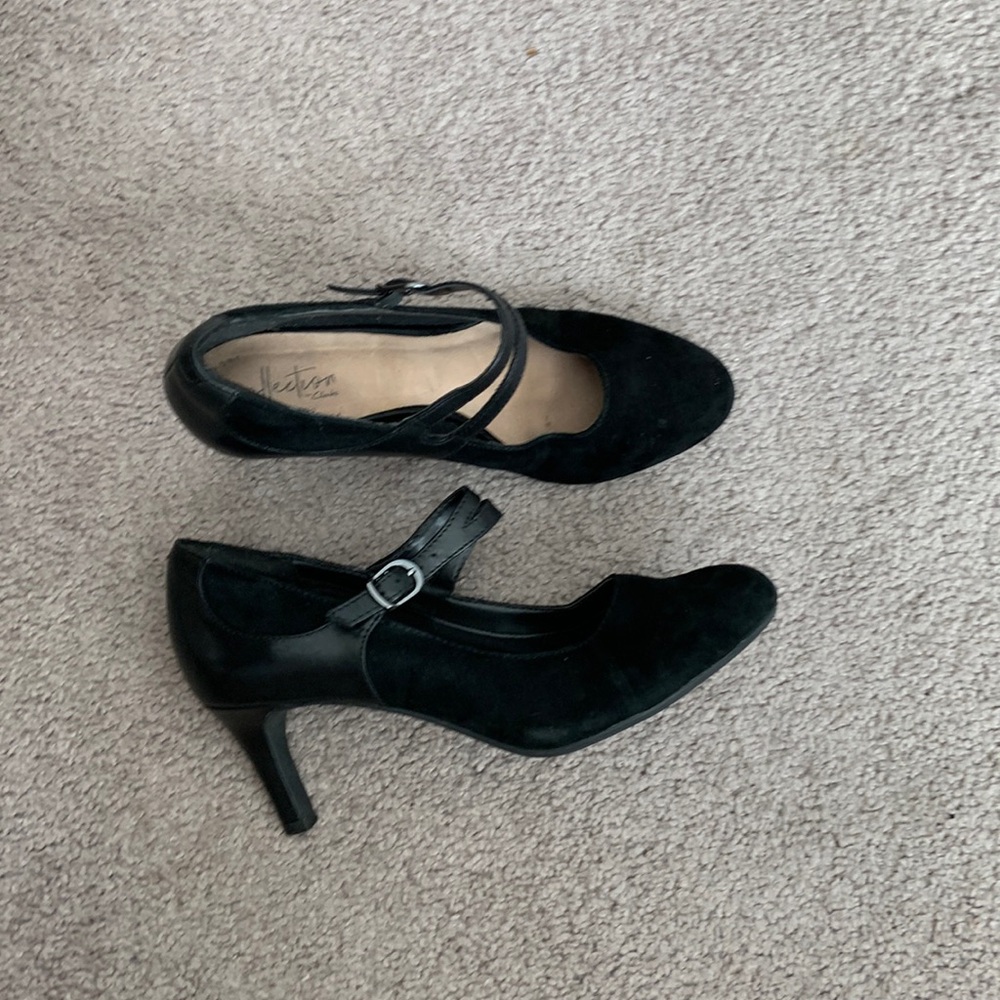Clarks Dancer Reese Black Leather Mary Jane Comfort Pumps Heels Womens 8